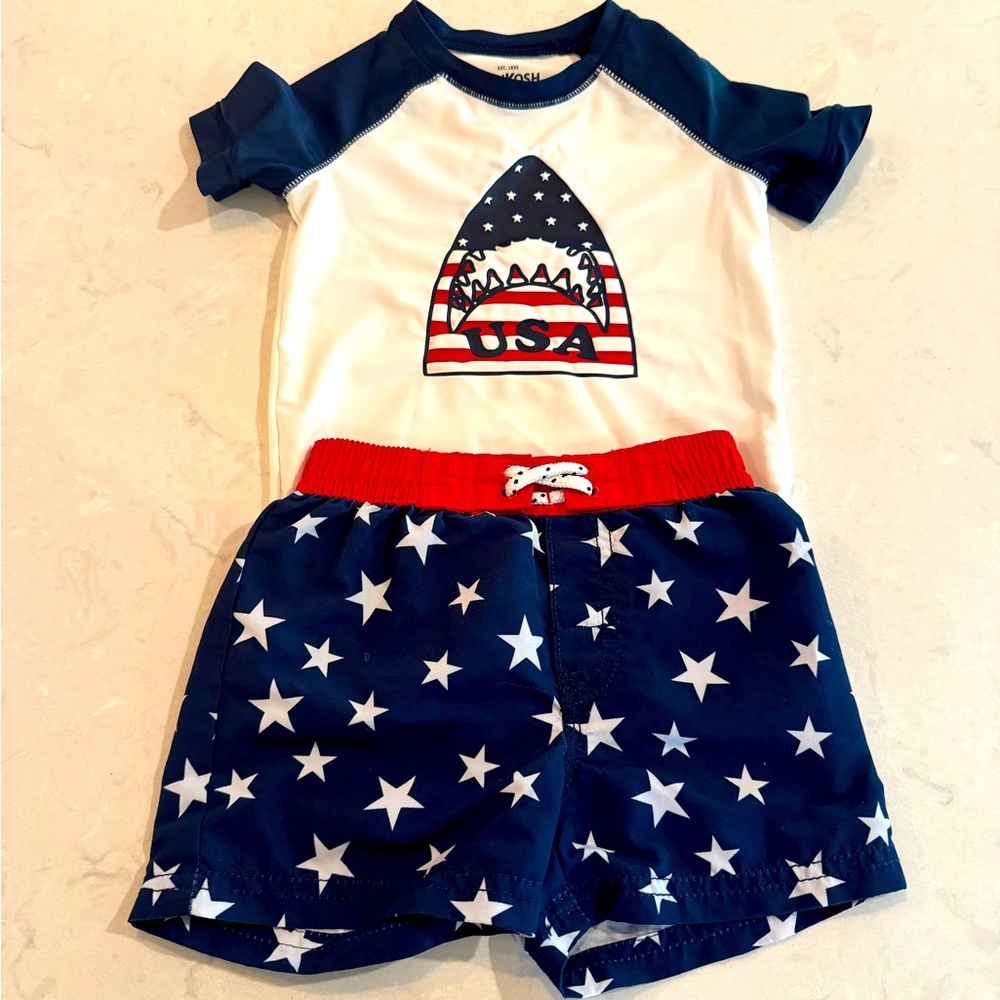 Oshkosh B'gosh Boy's Swimsuit and Short Sleeve Rashguard Size 18 Months